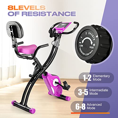 Folding Exercise Bike Portable Upright Adjustable Backrest Cycling Recumbent Stationary Bike Slim Indoor Workout Fitness Cardio Foldable Exercise