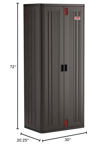 Suncast 19 Cubic Ft. Heavy-Duty Resin Cabinet with Lockable Handles, Multi-Wall Construction, and Metal-Reinforced Shelves for Basement