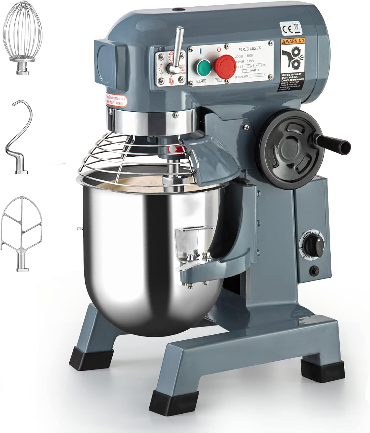 Commercial Food Mixer 15QT 600W 110V 3 Speeds Adjustable, Stand Mixer Dough Kneading Machine with Stainless Steel Bowl Dough Hooks Whisk Beater