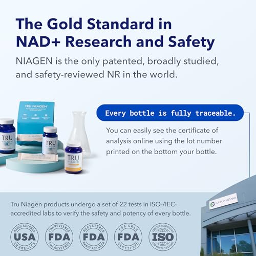 TRU NIAGEN Patented NAD+ Supplement for Anti Aging and Cell Regeneration, 300 mg Niagen, 90 Servings | Supports Cellular Energy, Brain