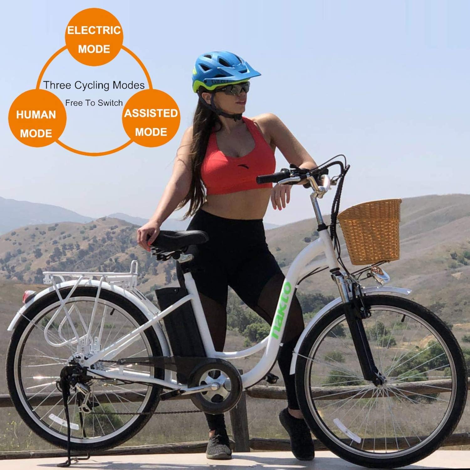NAKTO 26 250W Cargo Electric Bicycle Sporting Shimano 6 Speed Gear EBike Brushless Gear Motor with Removable Waterproof Large Capacity 36V10A Lithium