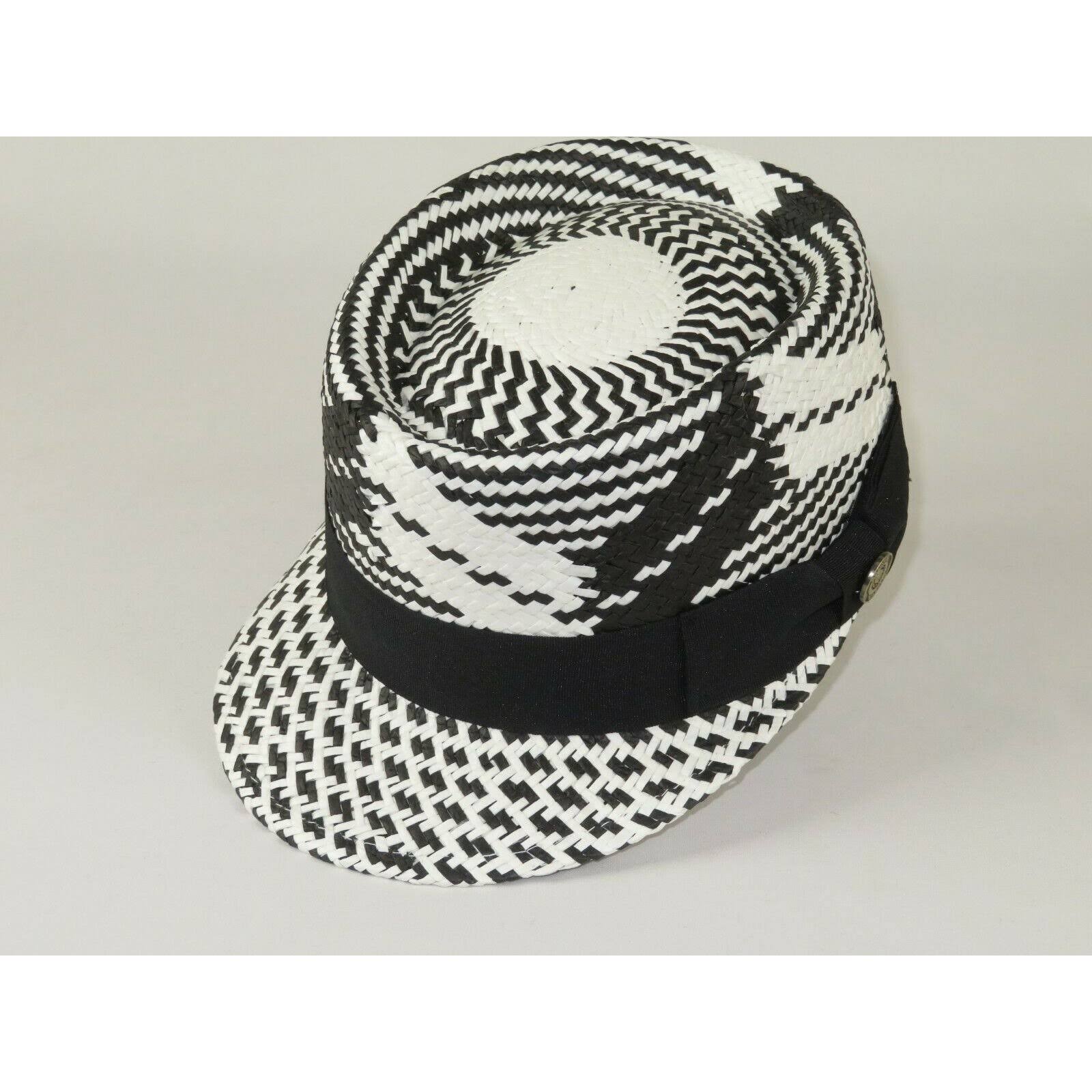 Men Summer Straw Hat Bruno Capelo Legionnaire Telescope Crown LG250 White Black, Men&s, Size: One Size