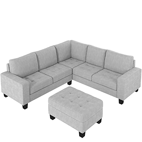 Sectional Corner Sofa L-Shape Couch Space Saving with Storage Ottoman & Cup Holders Design for Large Space Dorm Apartment