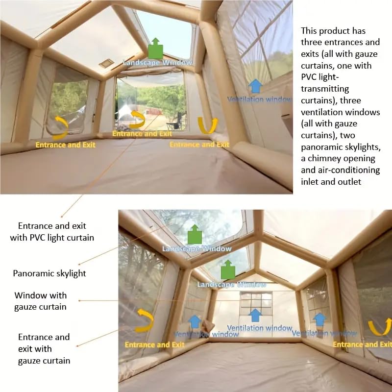 10-12 Person Large Inflatable Tent for Camping,Blow up Tents with Canopy,10 * 13ft Inflatable House Tent with Stove Jack