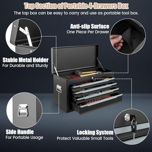ERGOMASTER Rolling Tool Chest Cabinet Big Capacity Storage with Wheels and Lock Key, Portable Tool-Box Organizer with Sliding Drawers