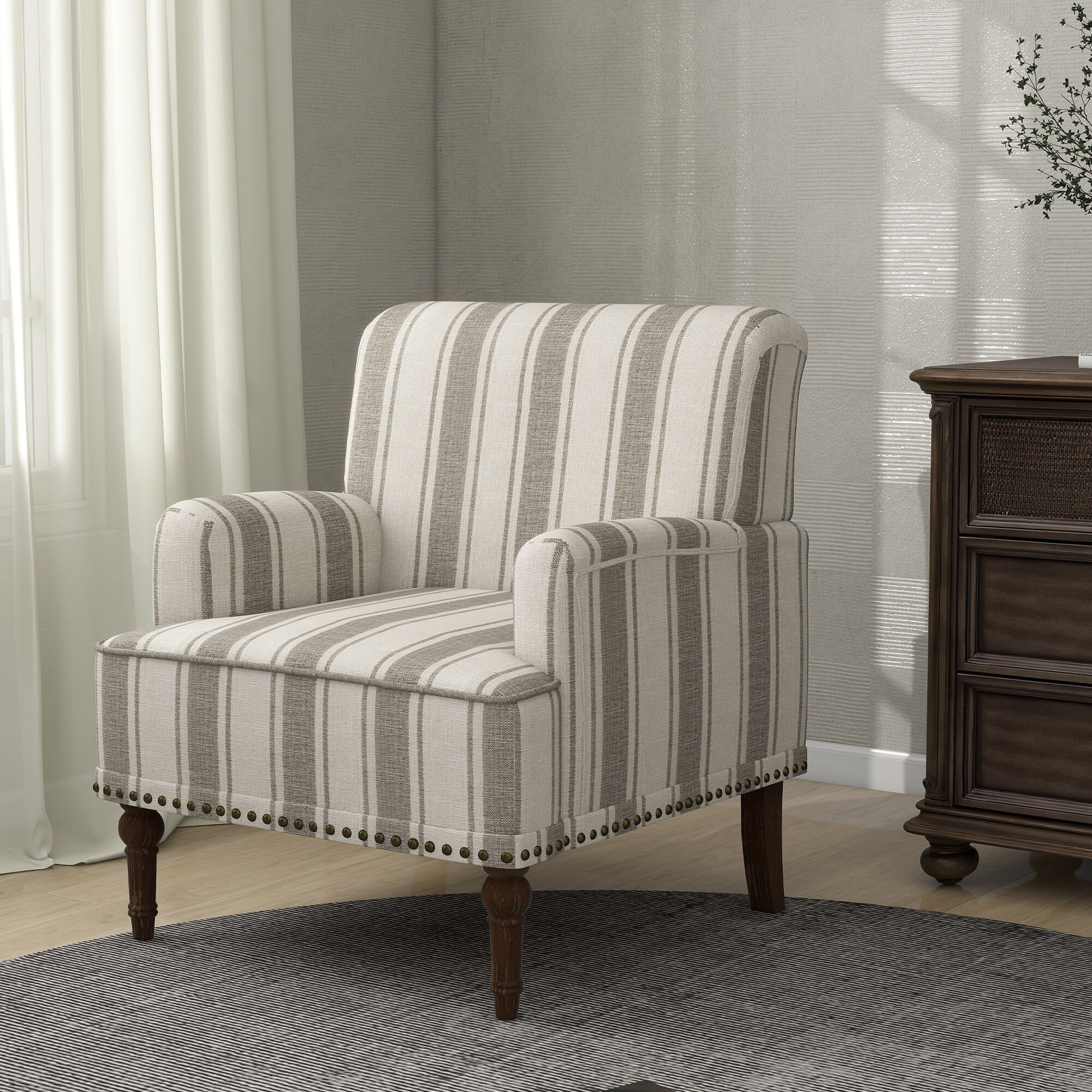 Daisy Modern Striped Accent Chairs with Arms Grey Stripe