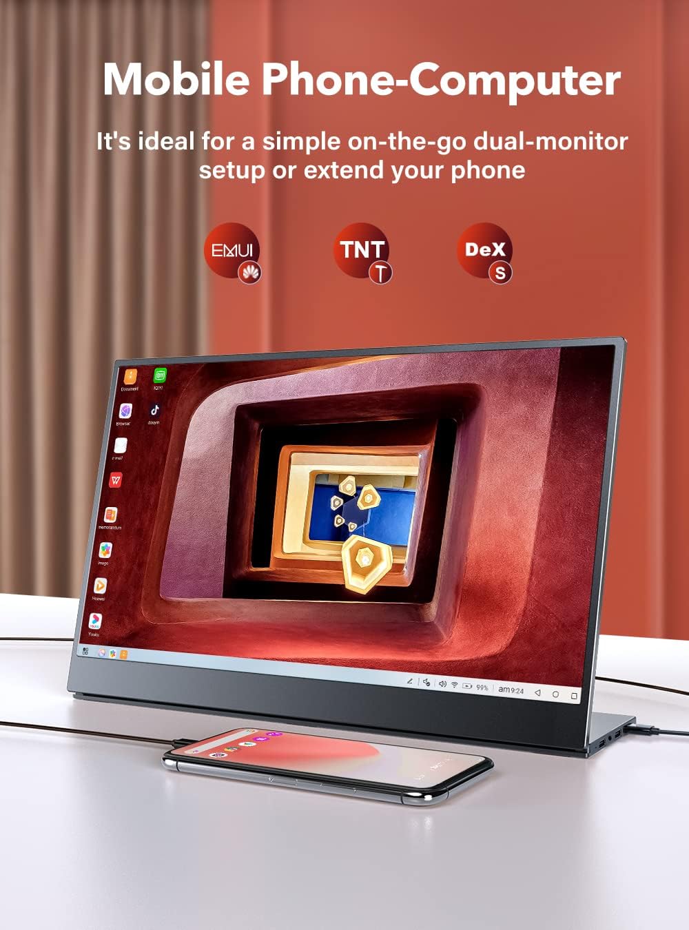UPERFECT Portable Monitor Matte, Ultra Slim 15.6 FHD 1080P USB-C Portable Display Freestanding