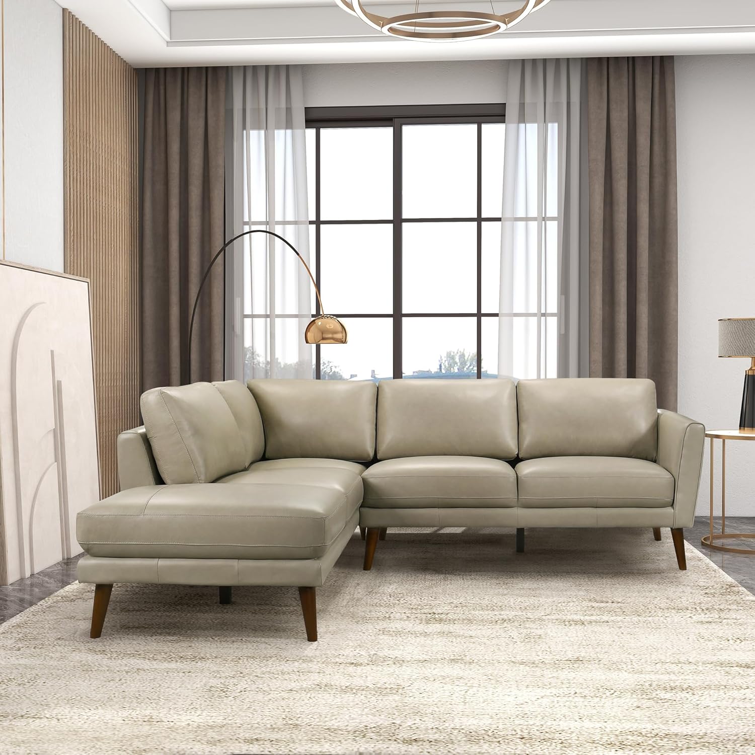 Paisley Genuine Leather L-Shaped Pillow Back Left-Facing Sectional in Cream