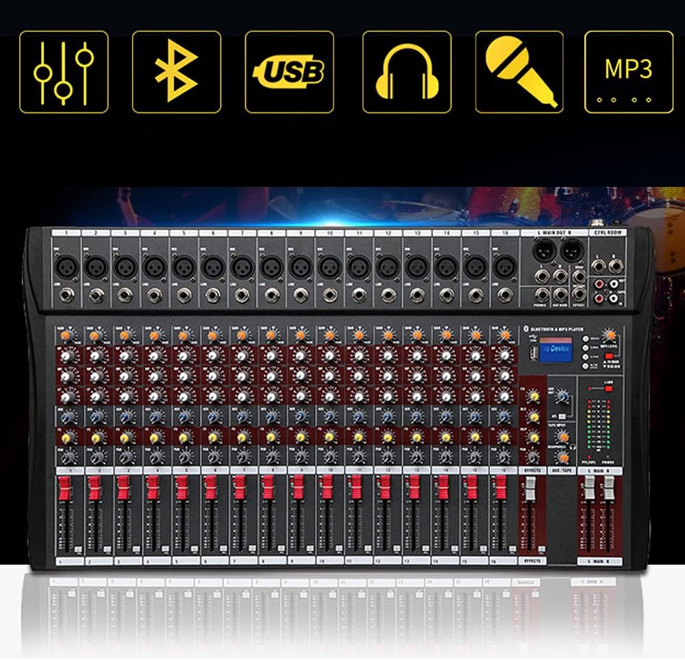 16-Channel Professional Mixer Audio, Bluetooth Console Audio Live DJ Power Mixing Amplifier Equipment with Bluetooth USB for Home KTV