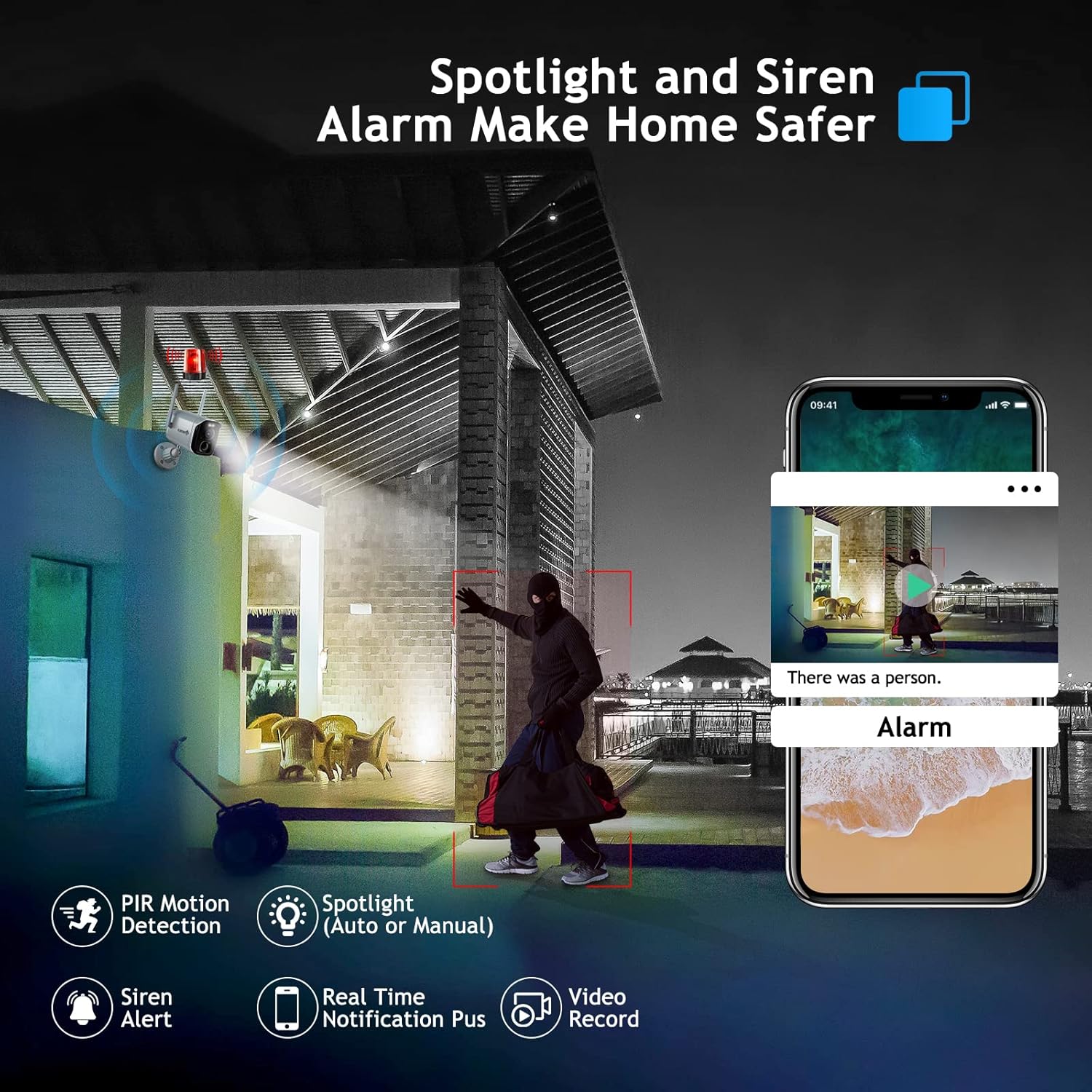 Wireless Security Outdoor 2K Camera, Rechargeable Battery Powered 4MP WiFi Smart Weatherproof Camera with Color Night Vision Spotlight Siren Alarm