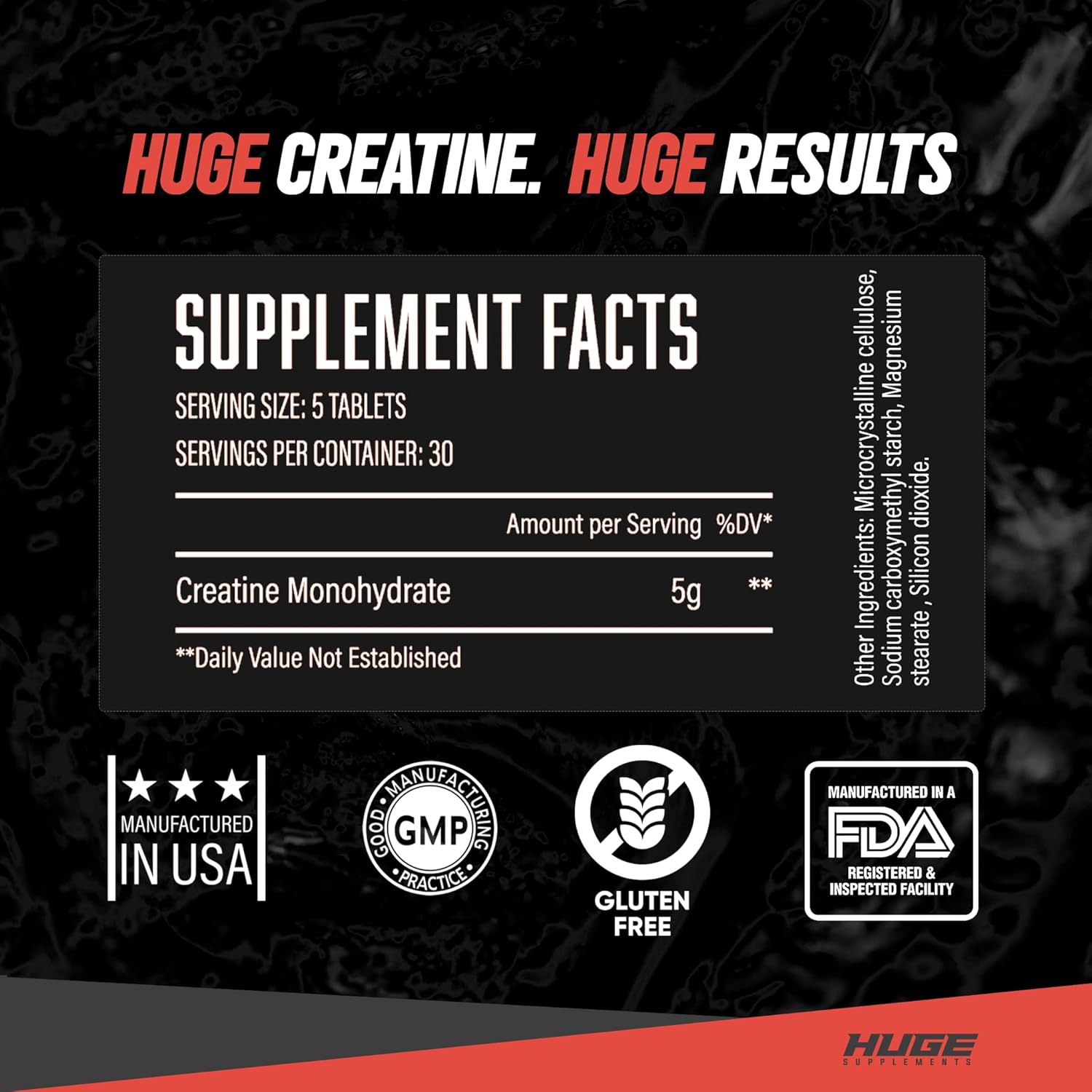 Huge Supplements Creatine Monohydrate Pills, 5g Per Serving, Clinically Dosed to Support Lean Muscle Growth, Recovery & Performance