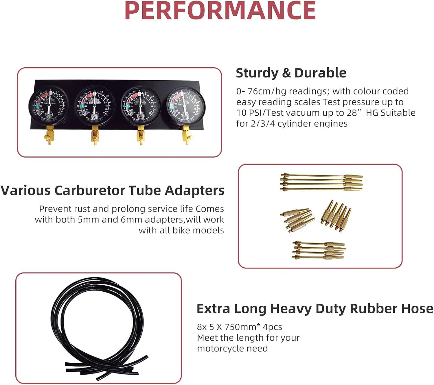Alltooetools Universal Vacuum Carburetor Synchronization Balancer Gauge Carb Synchronizer Adjustment Tool Kit Compatible with Motorcycle BMW Honda