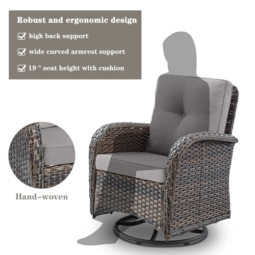 Patio Wicker Chairs Swivel Rocker - Outdoor Swivel Rocking Chairs Set of 2 with Rattan Side Table
