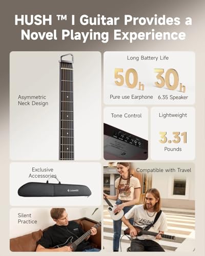 Donner HUSH I Guitar For Travel - Portable Ultra-Light and Quiet Performance Headless Acoustic-Electric Guitar, Mahogany Body with Removable Frames