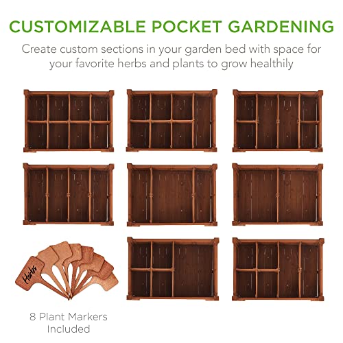 Best Choice Products Elevated 8 Pocket Herb Garden Bed, Mobile Raised Customizable Wood Planter for Herbs, Vegetables, Flowers w/Lockable Wheels