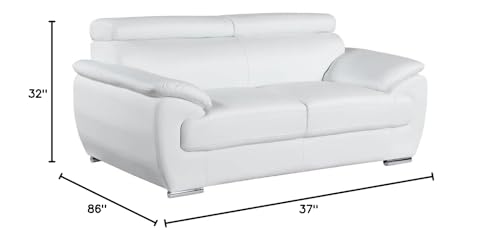 4571 Veal Collection Leather Upholstered Modern Living Room Chair, Loveseat, Sofa, White