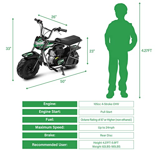 Oryxearth Mini Dirt Bike for Kids, 105CC 4-Stroke Kid Gas Powered Off-Road Pocket Pit Trail Motorcycle W/EPA Approved