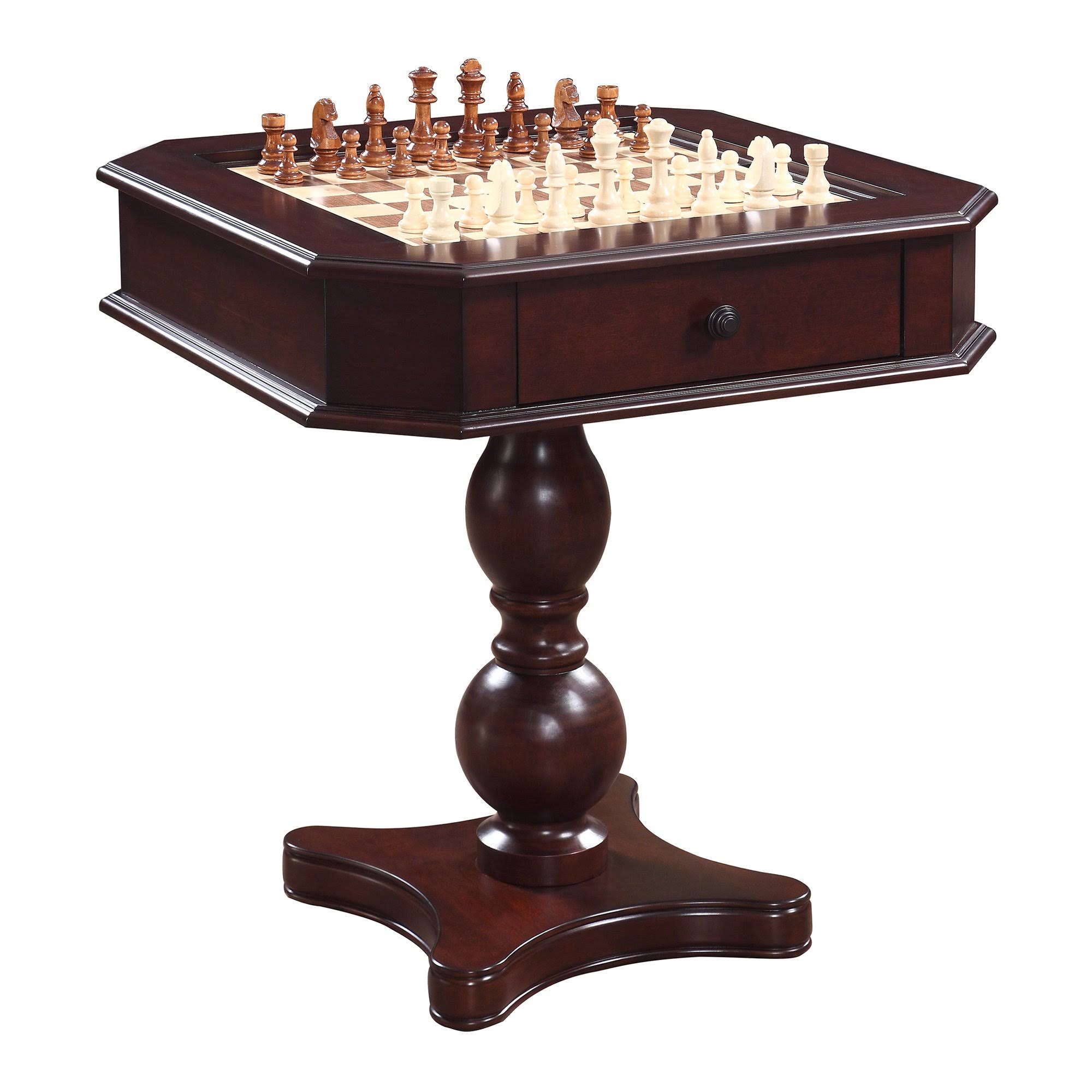 Carmelli NG2995 Fortress Chess Checkers u0026 Backgammon Pedestal Game Table u0026 Chairs Set - Mahogany