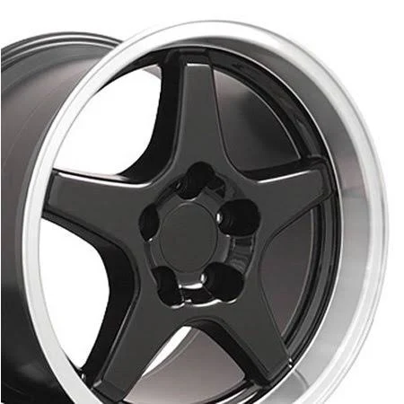OE Wheels 17x11 Wheel Fits Corvette, Camaro - ZR1 Style Black Rim with Machined Lip - Rear Only