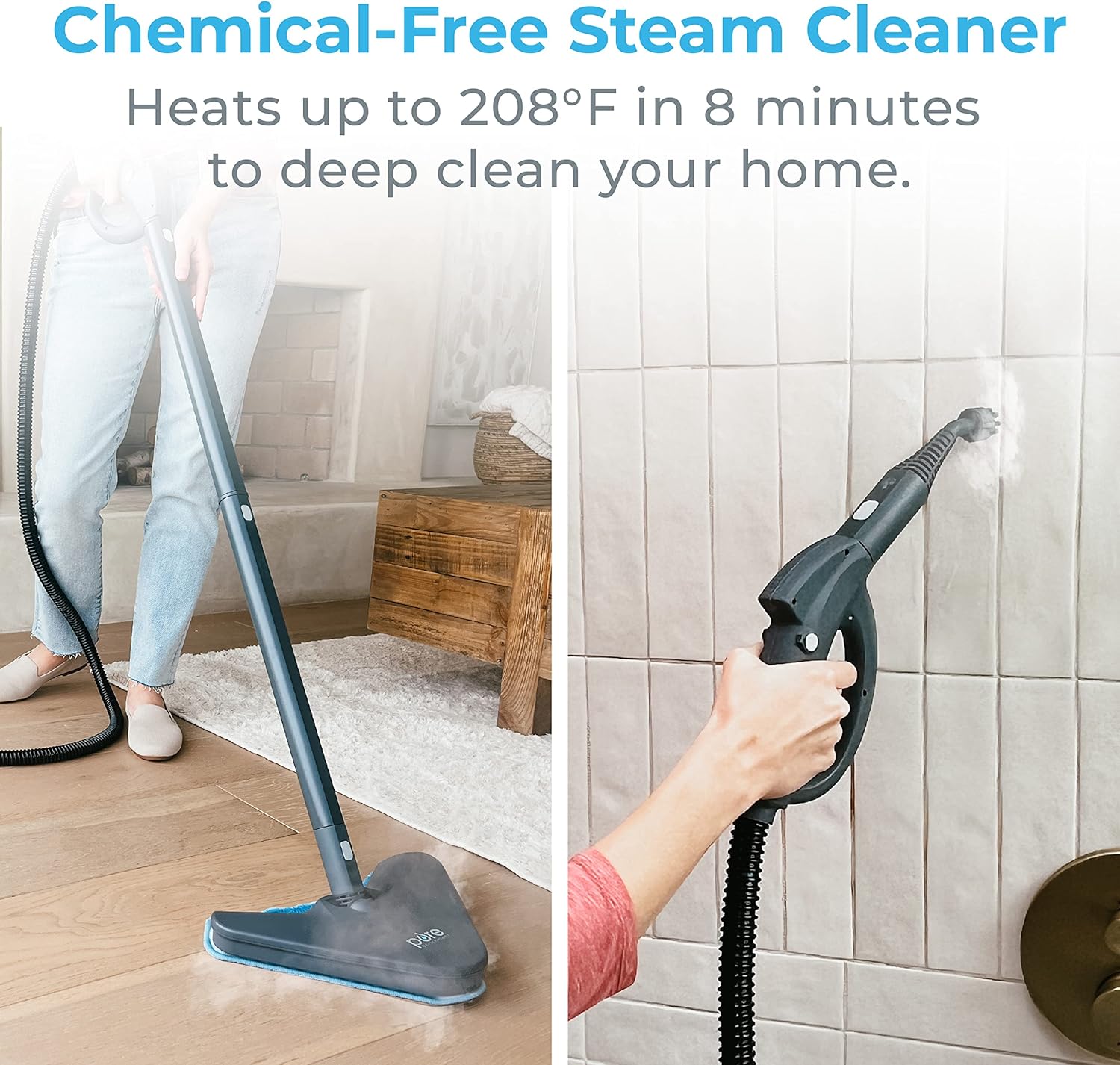 Pure Enrichment PureClean Steam Cleaner with 17 Accessories, Multi-Purpose Household Rolling Steamer for Chemical-Free Deep Cleaning of Floors