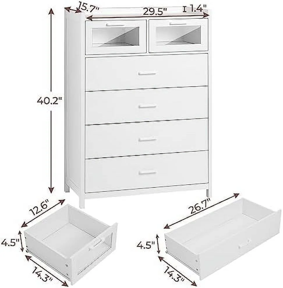 HOOMHIBIU Black Dresser for Bedroom  6 Drawer with LED Lights  Tall Wood Chest of Drawers  Modern Double Organizer  Large Capacity  Cabinet Entryway