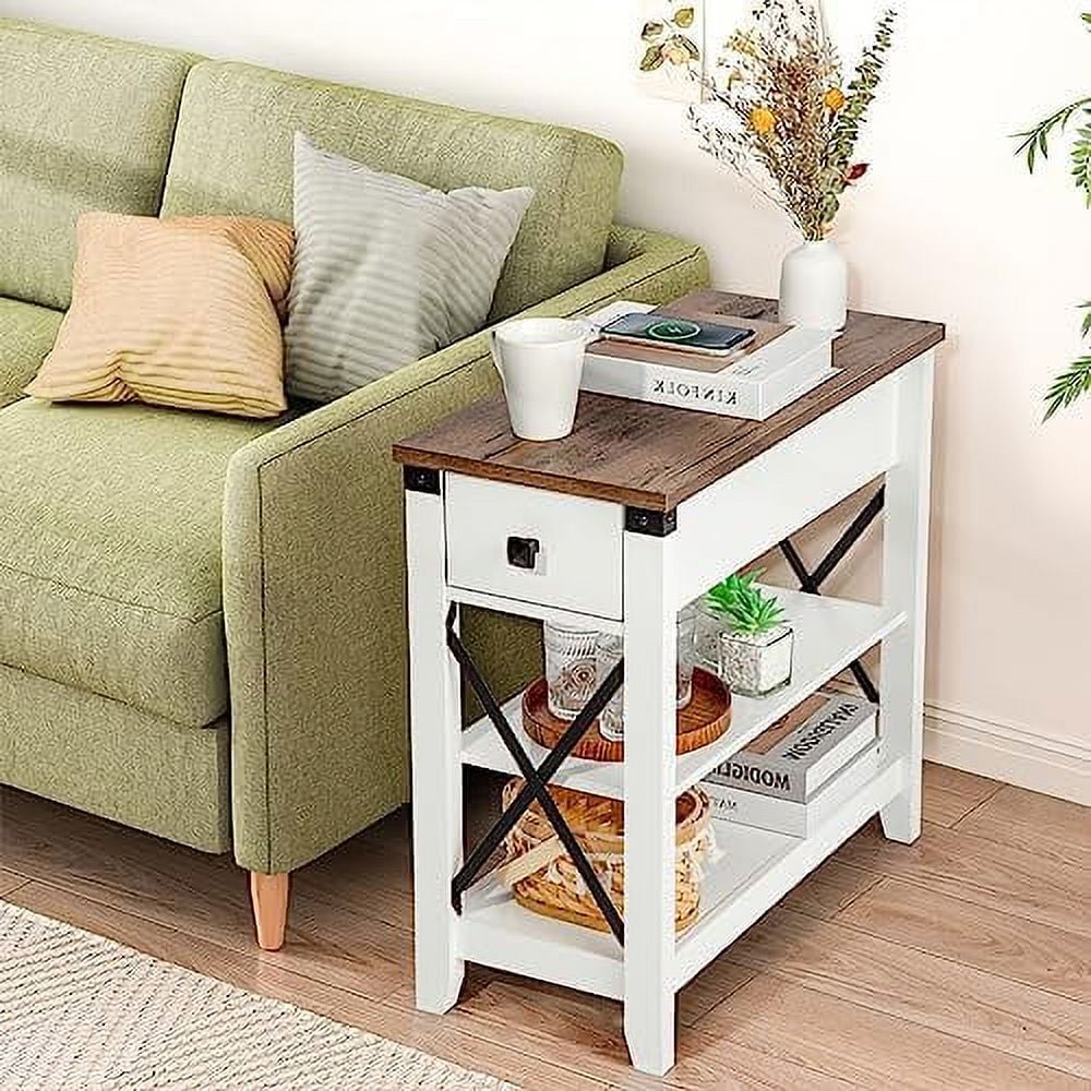 RUNFAYBIU Narrow End Table with Charging Station