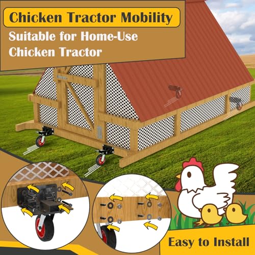 TOPOWN Chicken Tractor Mobility with Wheels Lift Kit Set of 4, Chicken Coop Wheel Kit Heavy Duty with Caster Wheels