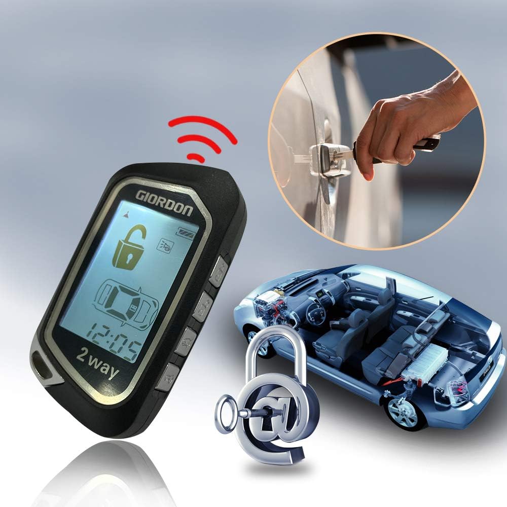 Two Way Car Alarm Security System 1600 feet Range for Car with Remote Start System Mobile Phone or Remote Key Control Not for The Car with One Key