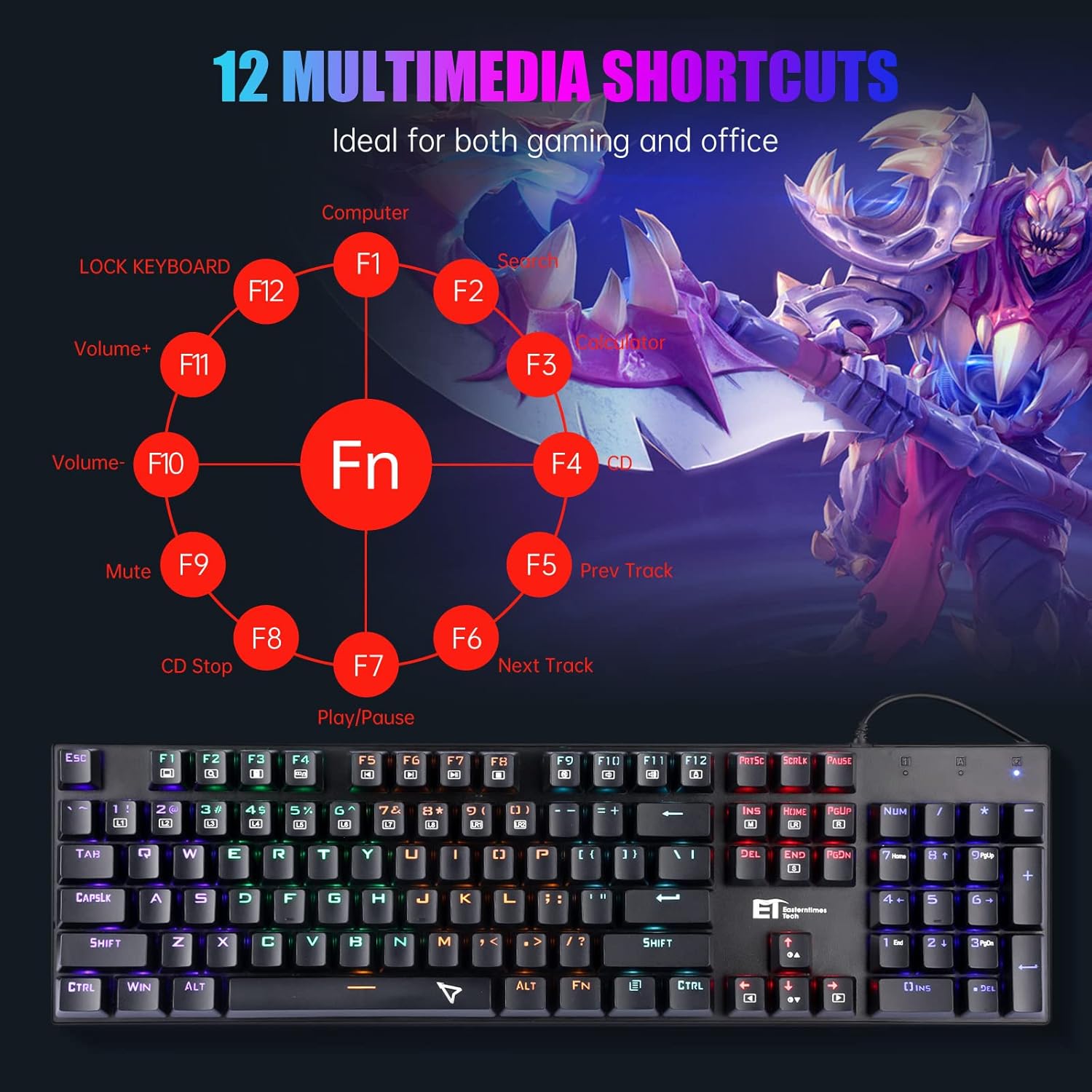 GK-XLI Wired RGB Mechanical Gaming Keyboard, LED Rainbow Backlit Gaming Keyboard