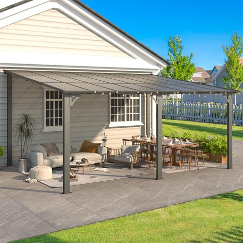 AECOJOY 10&rsquo; x 10&rsquo; Gazebo, Wall Mounted Gazebos Pergola on Clearance, Outdoor Patio Lean to Gazebo Awnings for Deck, Porch