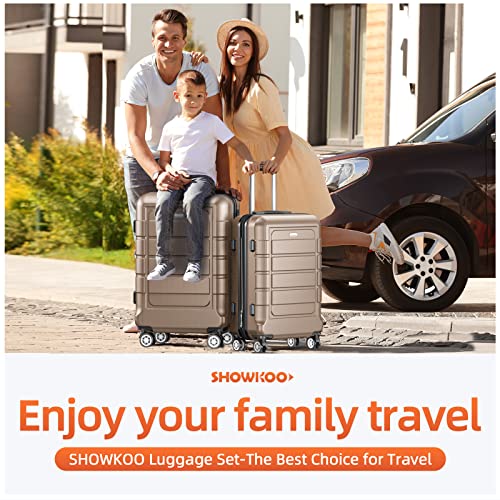 SHOWKOO Luggage Sets Expandable PC+ABS Durable Suitcase Double Wheels TSA Lock Black
