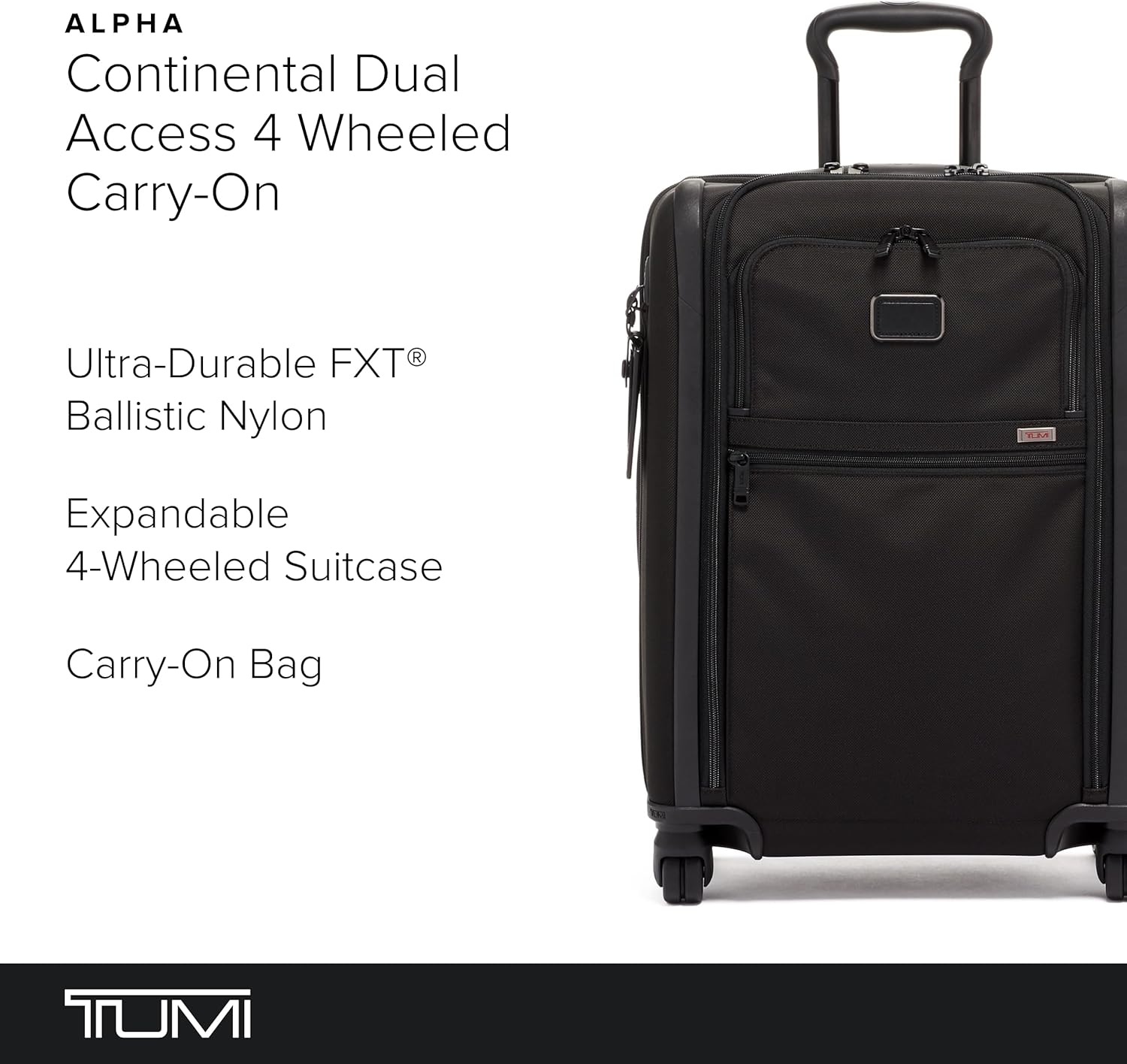 TUMI - Alpha Continental Dual Access 4-Wheeled Carry-On Luggage - Rolling Suitcase for Men and Women - Luggage Carry-On with 4 Spinner Wheels