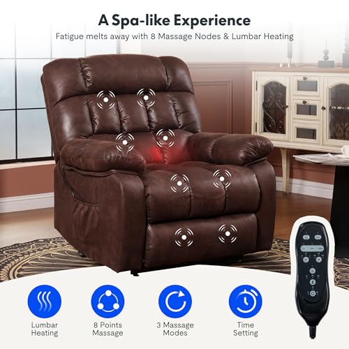 FLEXISPOT XL31 Power Lift Recliner Chair for Elderly, Electric Lift Chair with Massage & Heat, PU Leather Reclining Sofa w/Cup Holders