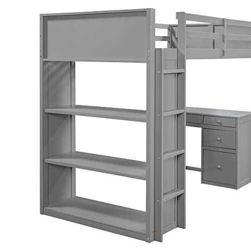 Harper & Bright Designs Full Size Loft Bed with Wardrobe and Desk, Solid Wood Loft Bed Frame with Storage, for Kids Teens Adults (Full Size, White)