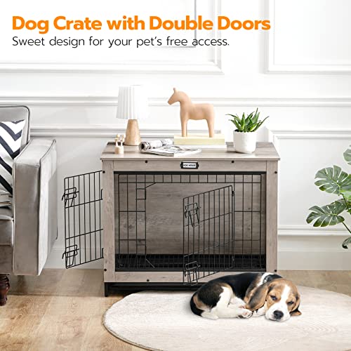 HOOBRO Dog Crate Furniture, 38.6" Large Dog Kennel Indoor, Wooden Cage with Pull-Out Tray
