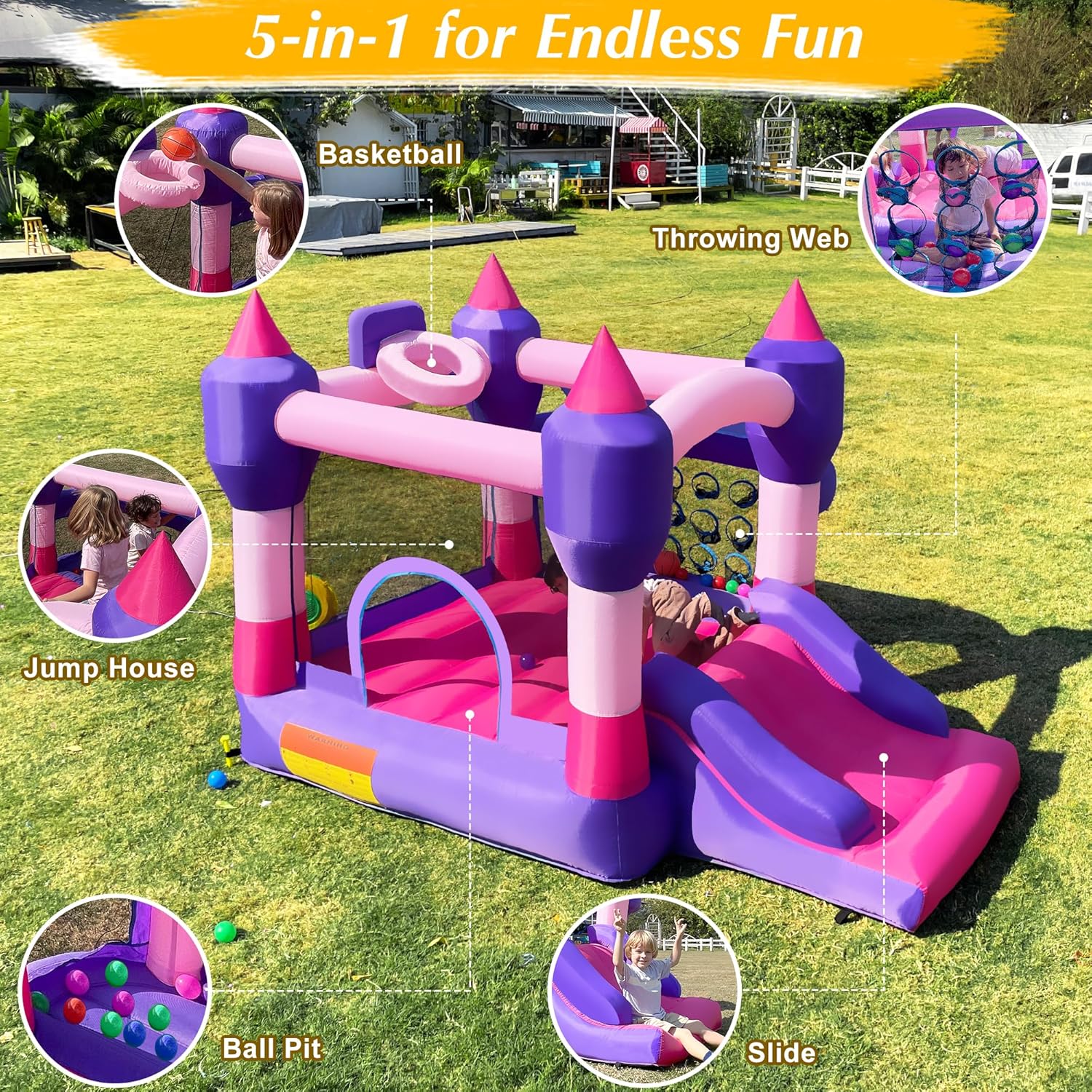 Bounce House, Inflatable Bounce House for Kids with Blower, Jumping Castle with Slide