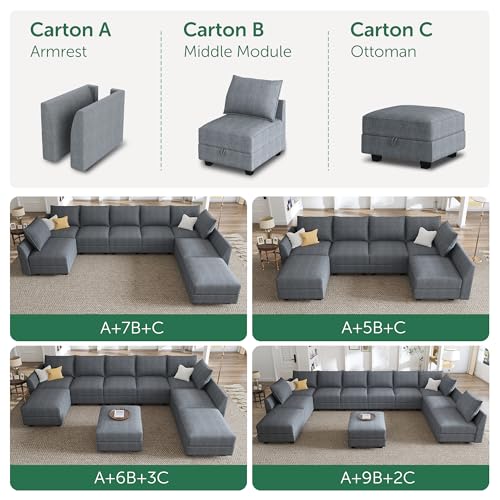HONBAY Modular Sofa Sectional Sleeper Couch with Ottomans Reversible Sleeper Sectional Sofa Modular Couch with Storage, Aqua Blue