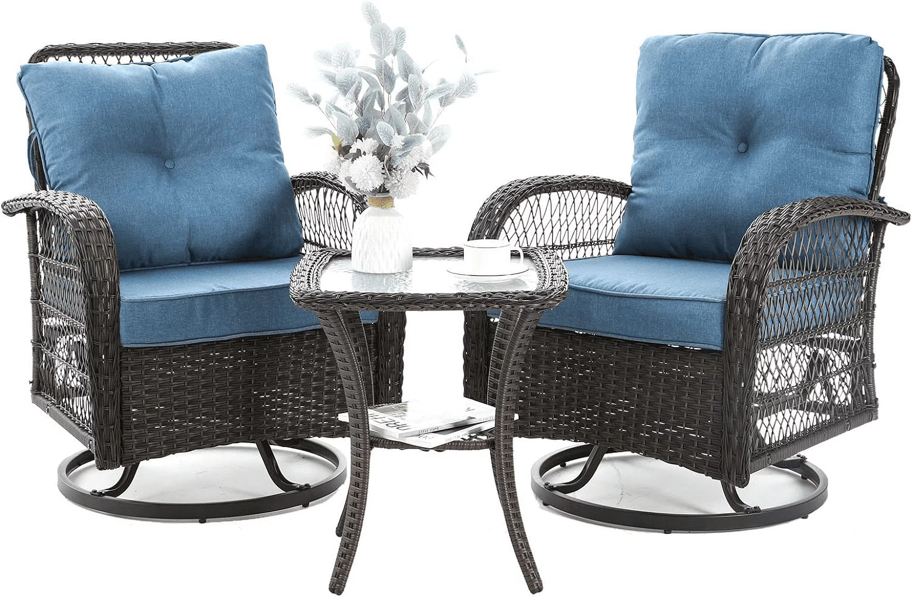 ELPOSUN 3 Pieces Patio Furniture Set, Outdoor Swivel Gliders Rocker, Wicker Patio Bistro Set with Rattan Rocking Chair