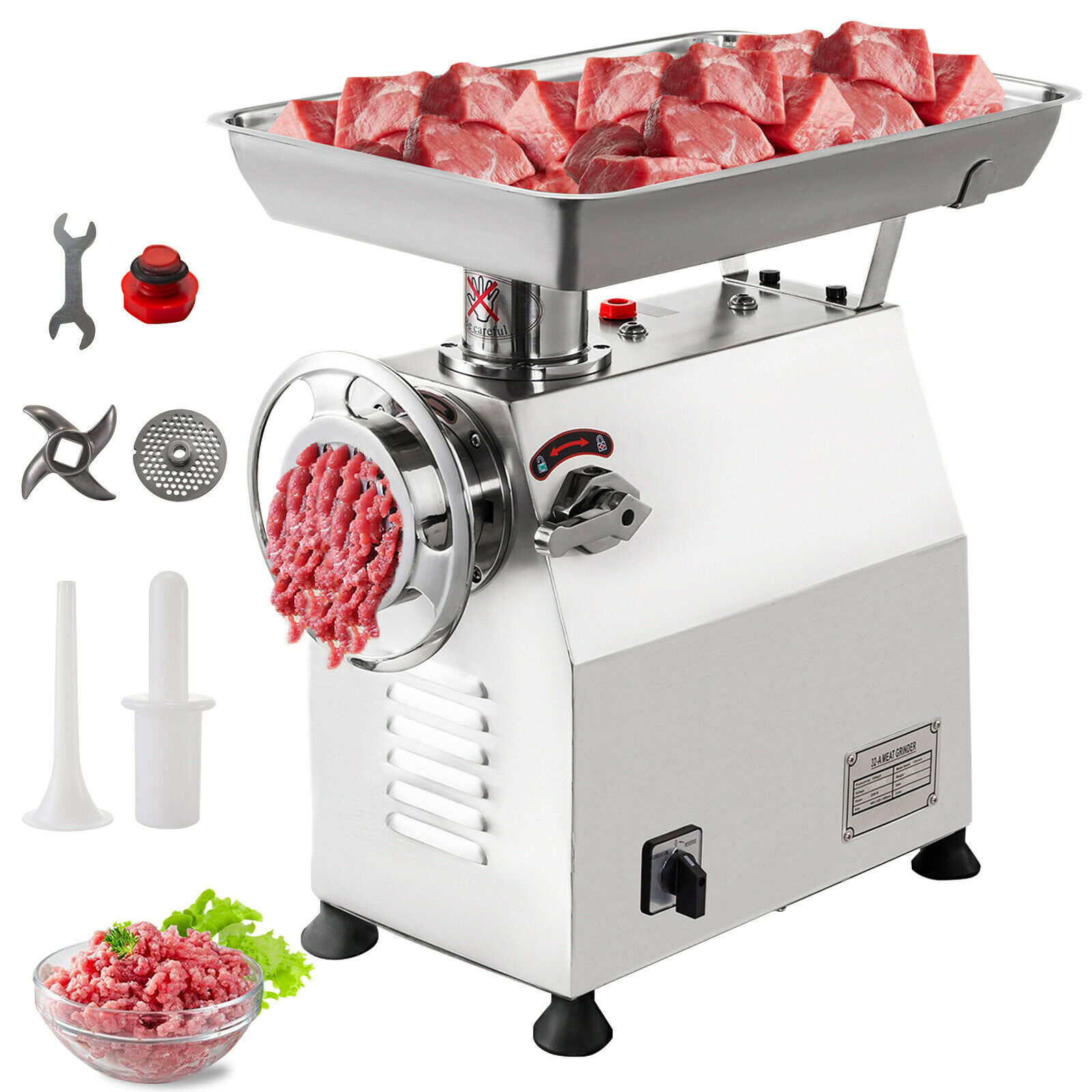 VEVORbrand Commercial Electric Meat Grinder 770lbs/h,Electric Sausage Maker 2200W,Stainless Steel With 2 Grinding Heads & 2 Blades For Restaurants
