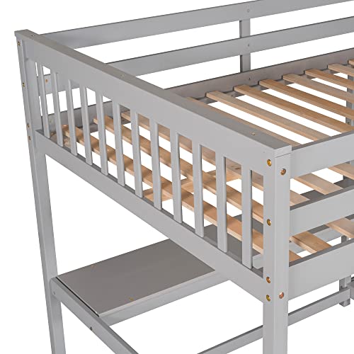 Harper & Bright Designs Full Loft Bed with Desk and Wardrobe,Solid Wood Loft Bed Frame Full with Storage Drawers for Kids Teens Adults