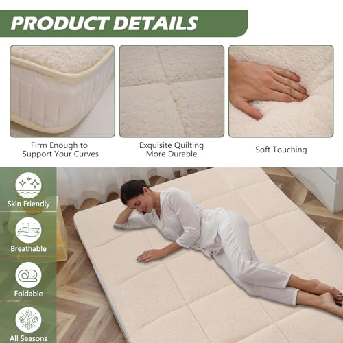 Japanese Floor Mattress Futon Mattress, Foldable Mattress Topper Thicken Tatami Mat Roll Up Mattress