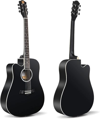 Vangoa 4/4 Acoustic Guitar for Beginner Adult Full Size Dreadnought Acustica Guitarra Bundle Kit Cutaway Starter Folk Guitar Set with Gig Bag, Picks