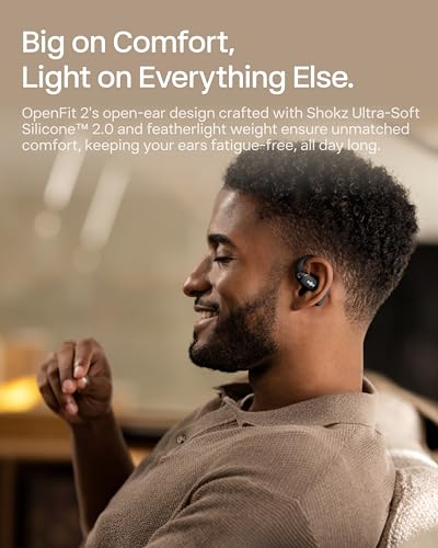 SHOKZ New OpenFit 2 Open-Ear Headphones, True Wireless Bluetooth Earphones with Microphone, Earhook Earbuds with 48 Hours of Playtime, Fast Charging