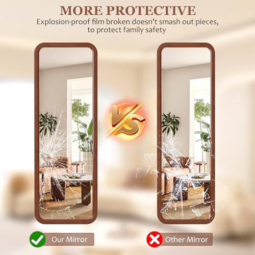 dnbss 63"x18" Wooden Full Length Mirror, Solid Wood Frame Full Body Mirror, Standing Floor Mirror, Stand or Wall-Mounted Mirror