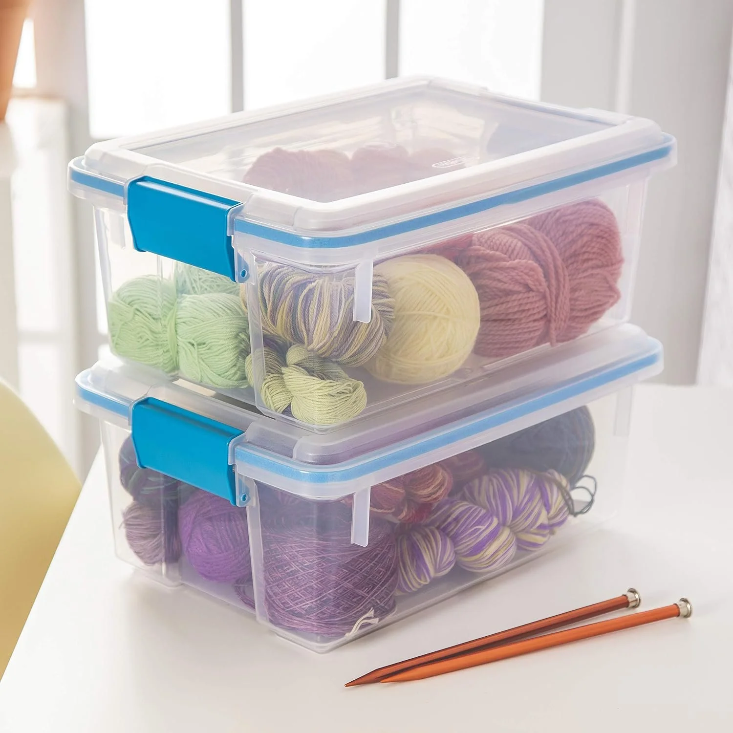 Sterilite 12 Qt Gasket Box, Stackable Storage Bin with Latching Lid and Tight Seal, Plastic Container to Organize Basement, Clear Base and Lid