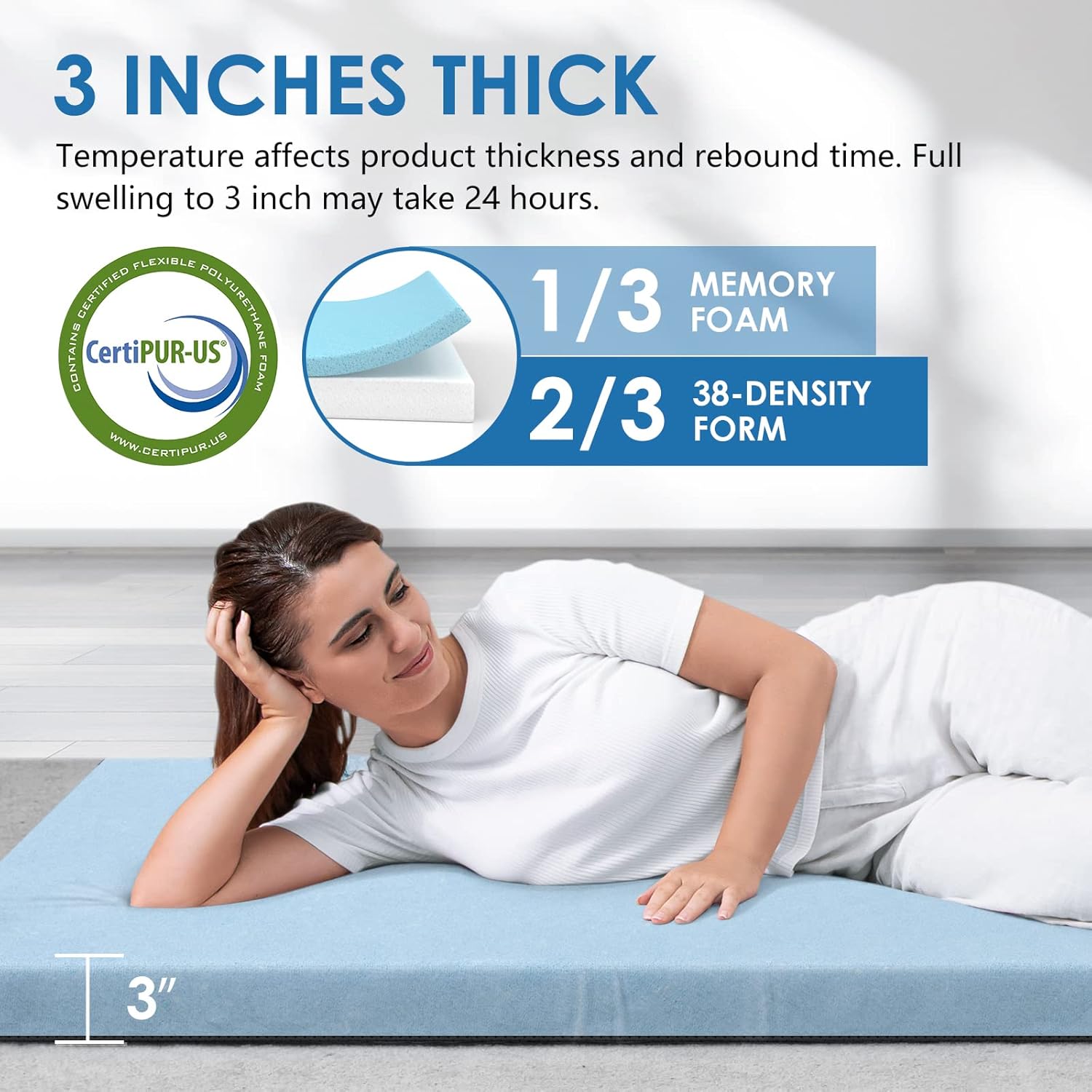 KingChii CertiPUR-US Memory Foam Camping Mattress, Portable Roll Up Travel Car Camping Mattress Sleeping Pad & Floor Mattress