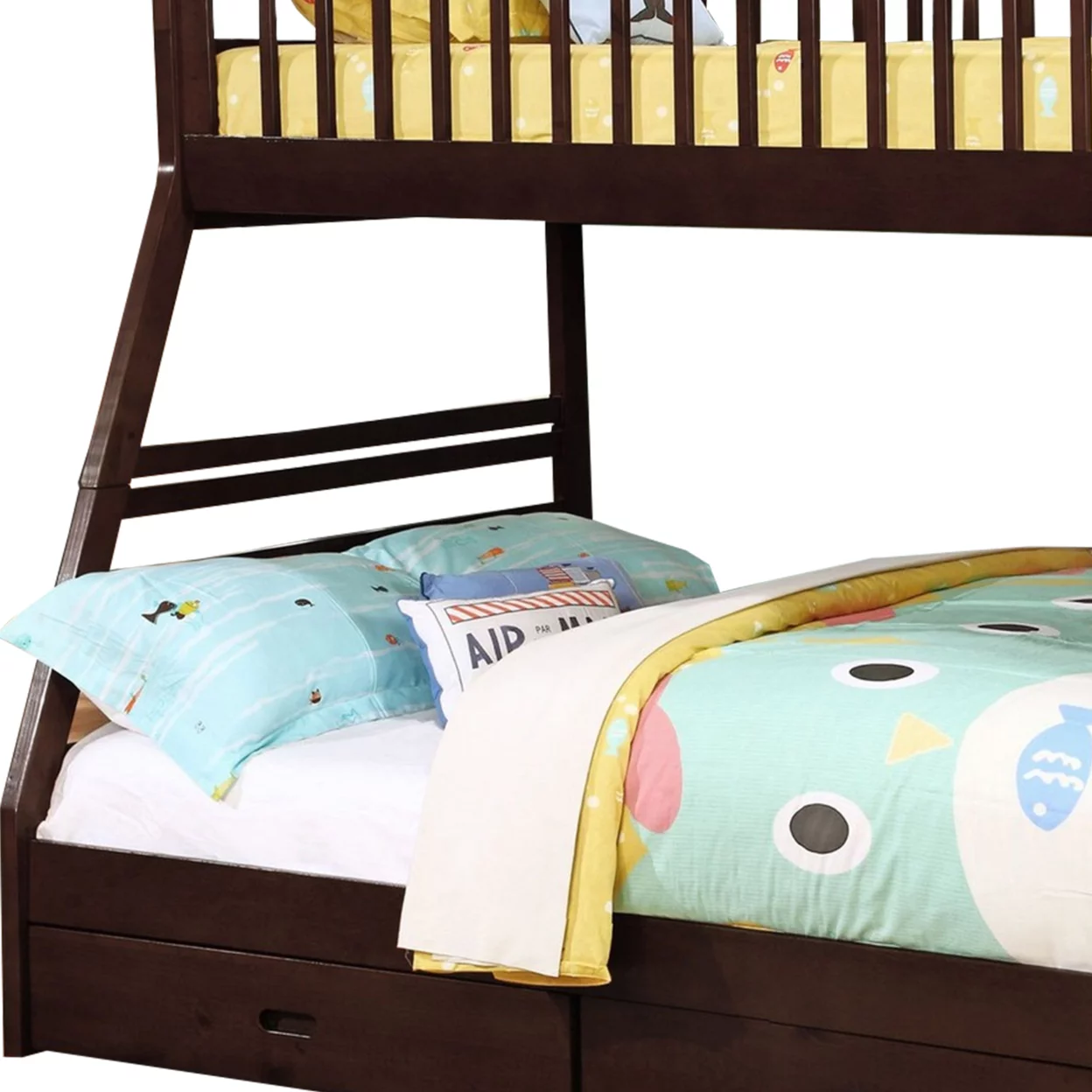 2 Drawer Wooden Twin Over Full Bunk Bed with Storage Staircase, Brown- Saltoro Sherpi