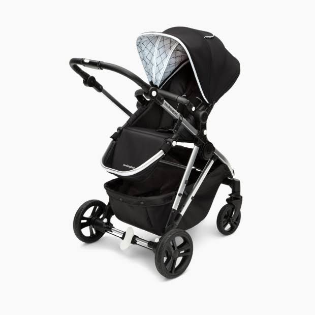 Mockingbird Single Stroller in Sea/Windowpane Canopy/Black Leather
