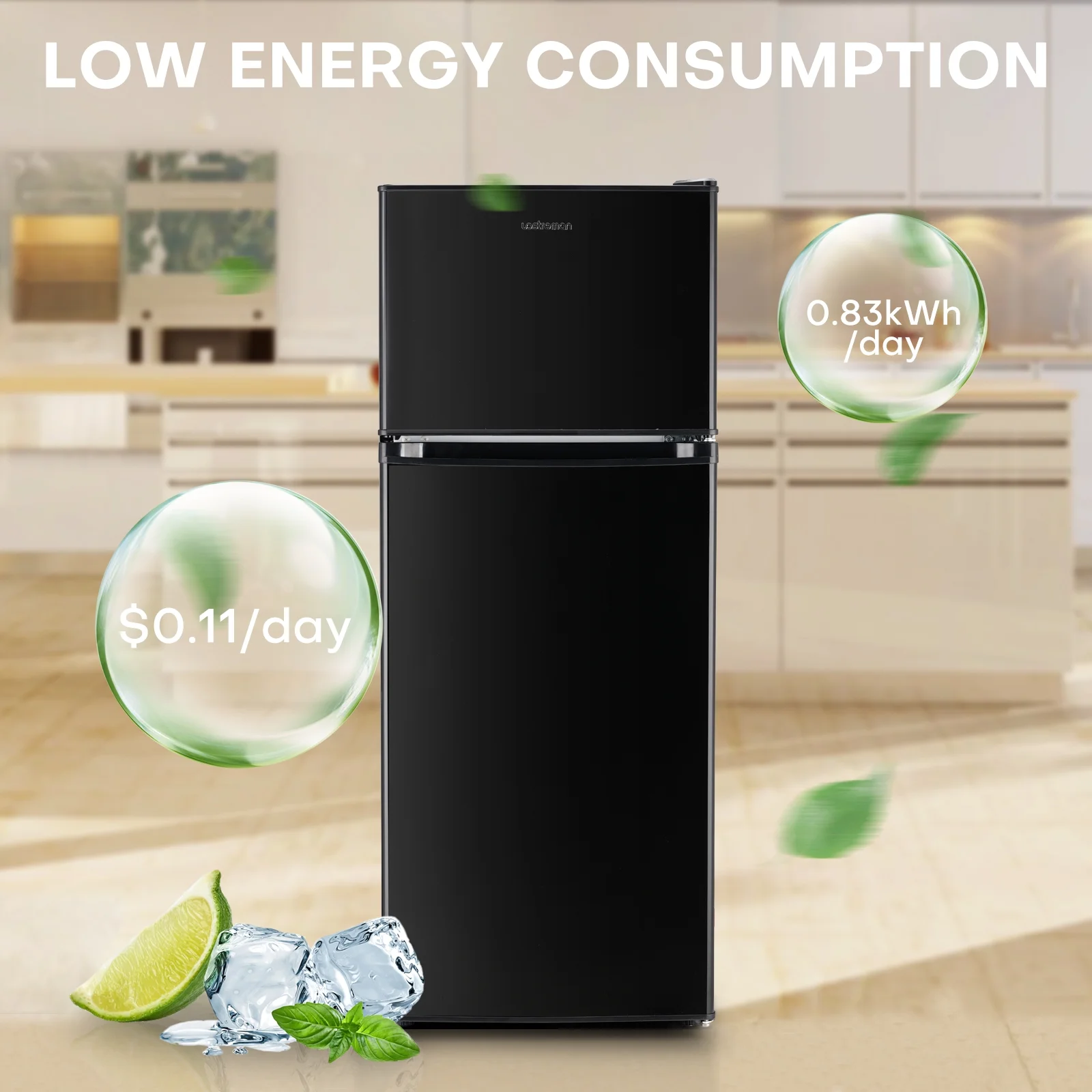 Upstreman 4.0 Cu.Ft Compact Refrigerator with Freezer, Large Capacity Double Door Mini Fridge-Black