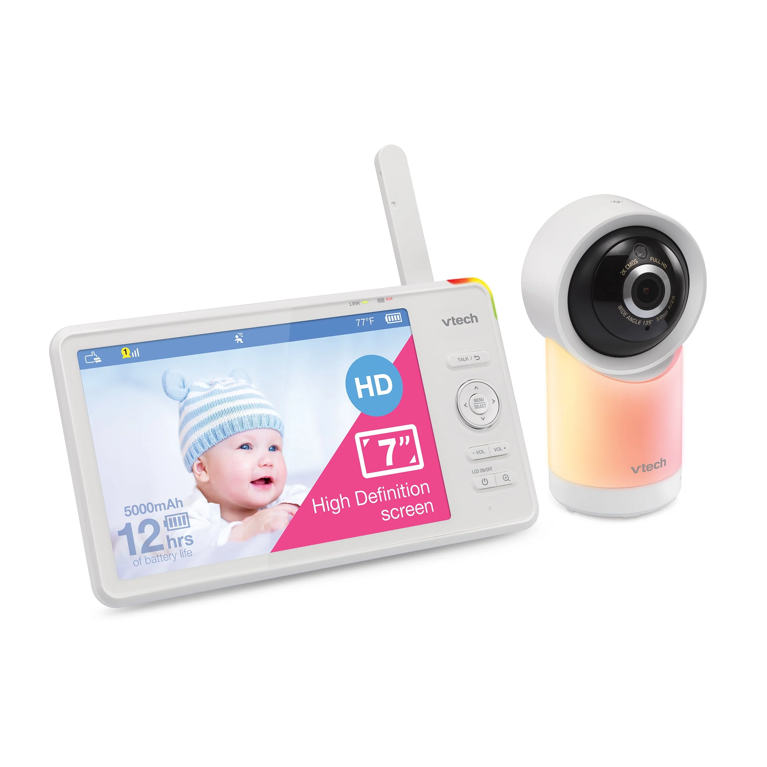 VTech 1080p Smart WiFi Remote Access 360-Degree Pan and Tilt Video Baby Monitor with 7-Inch High-Definition 720p Display and Night Light, RM7866HD